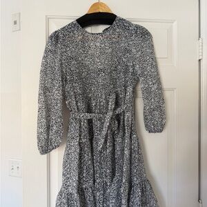 Maje Black & White Floral Tie-Waist Midi Dress